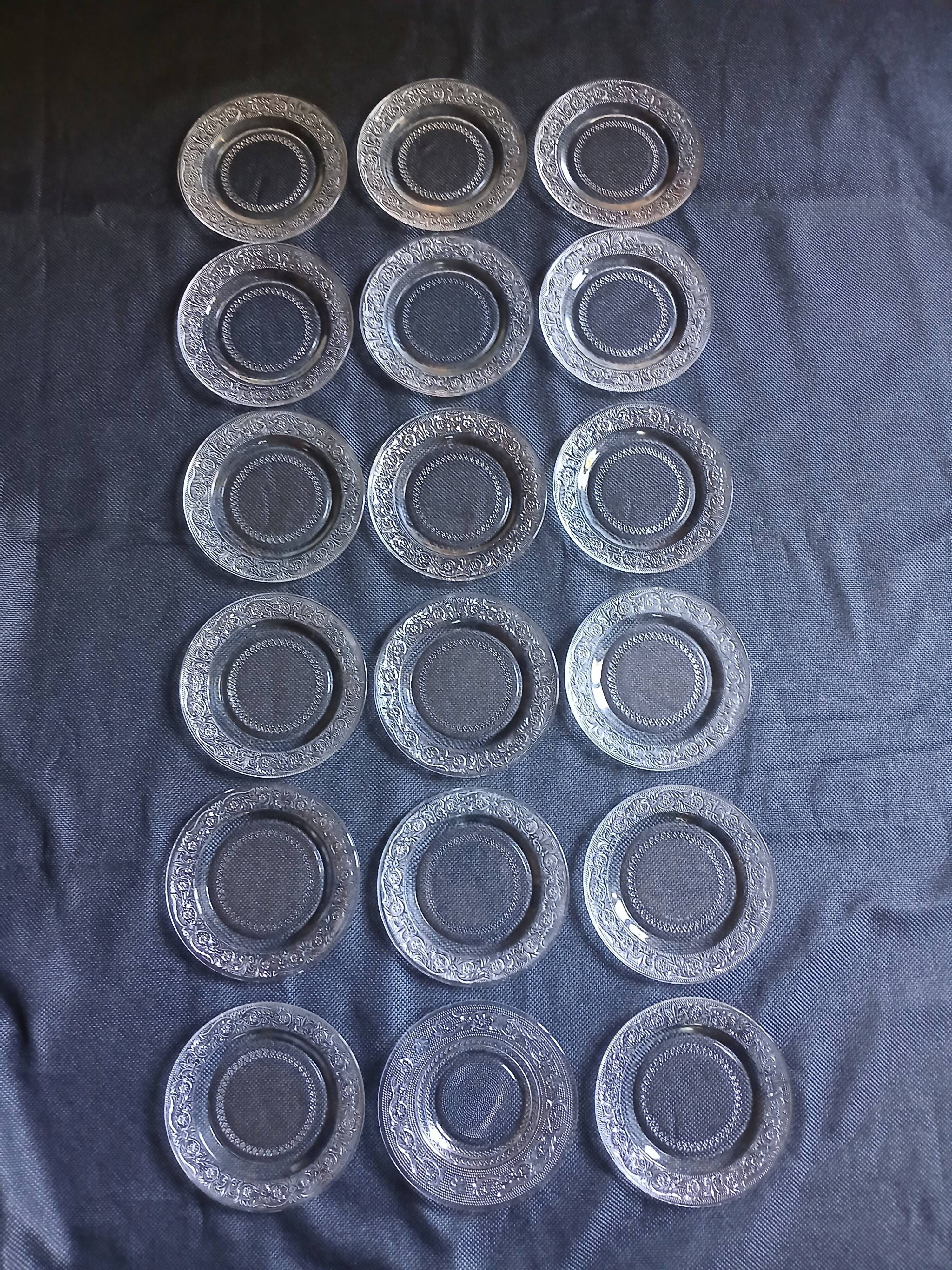 18 vintage pressed glass dessert plates