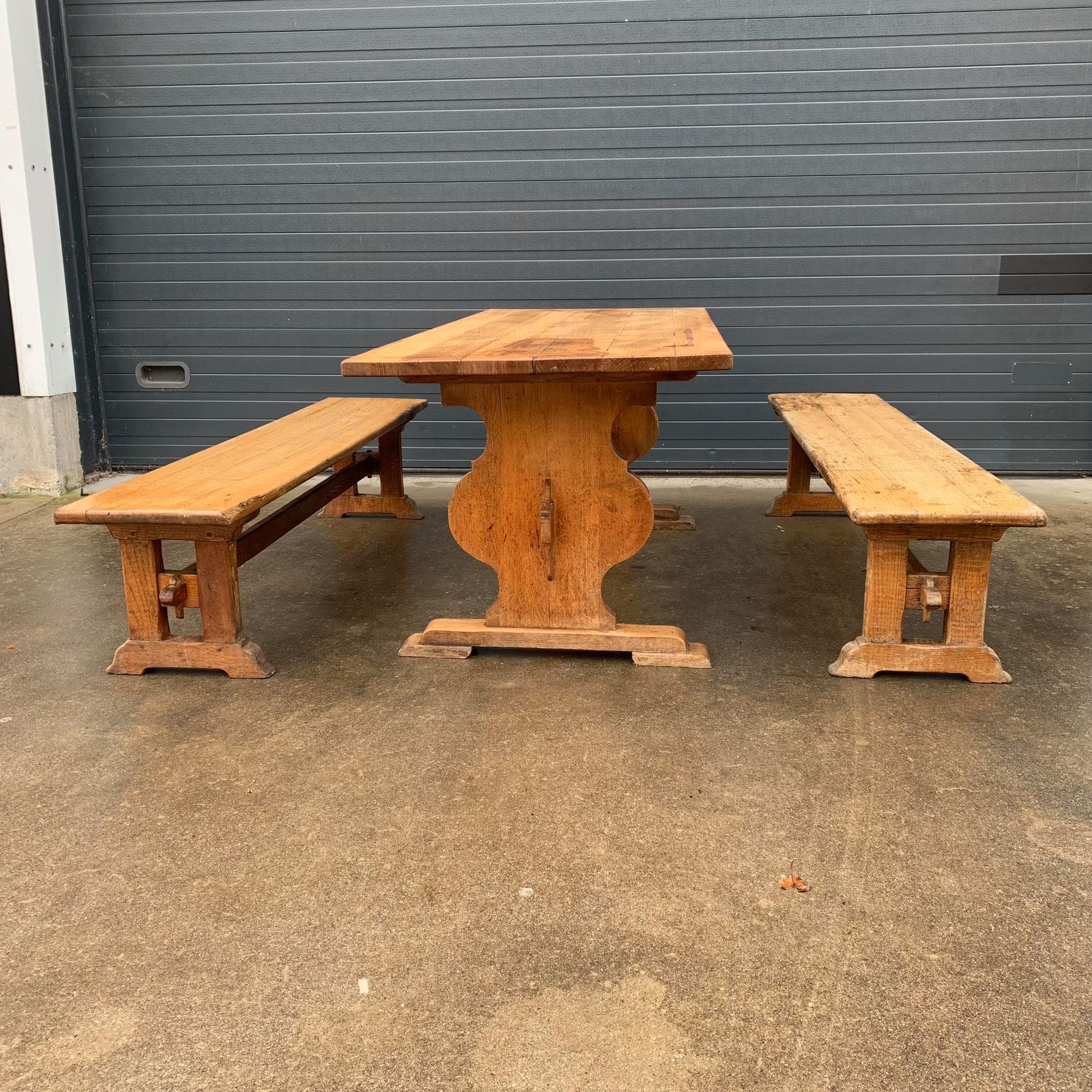Pair of oak farm benches