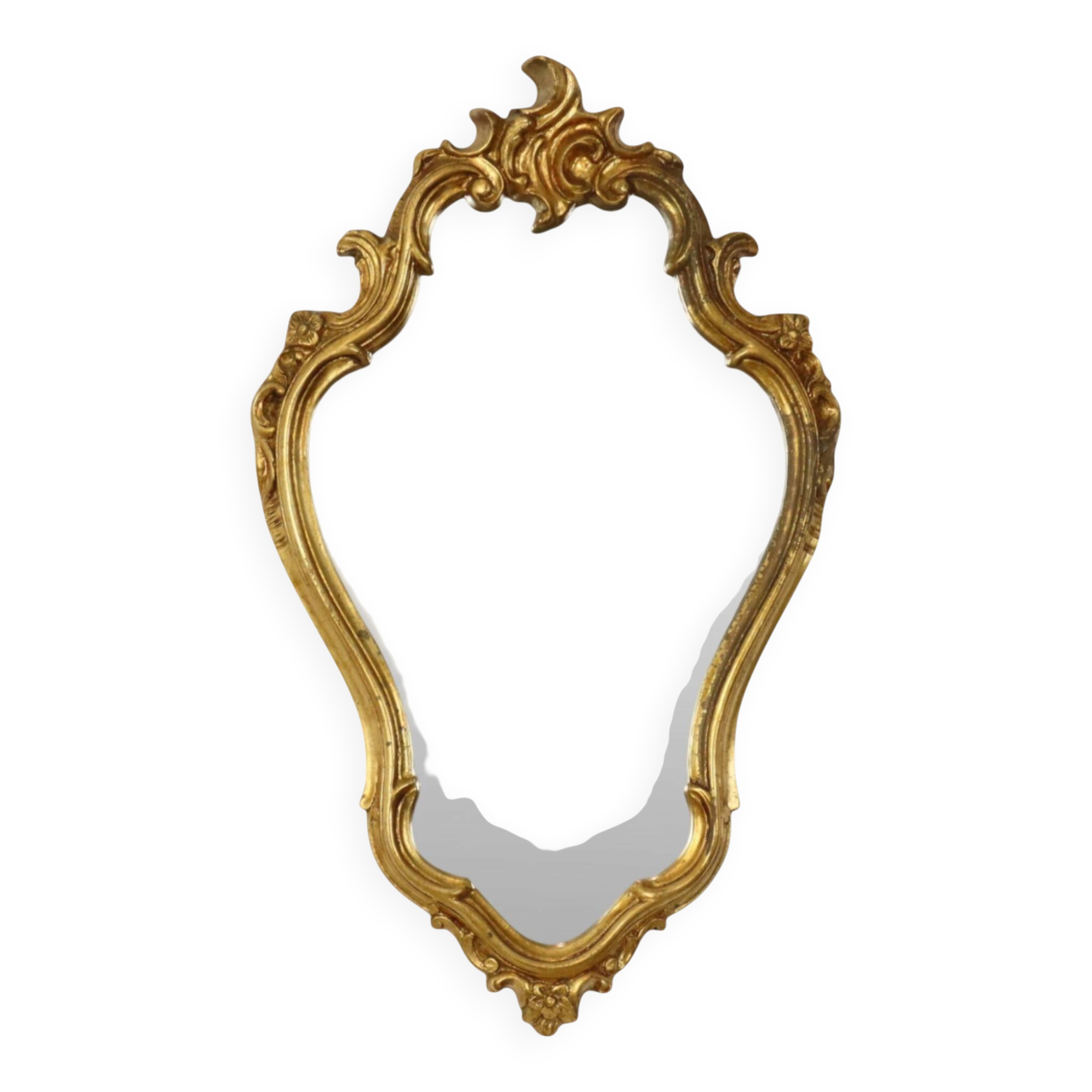 French Baroque-style gold-leaf gilded mirror with crest, 71 cm