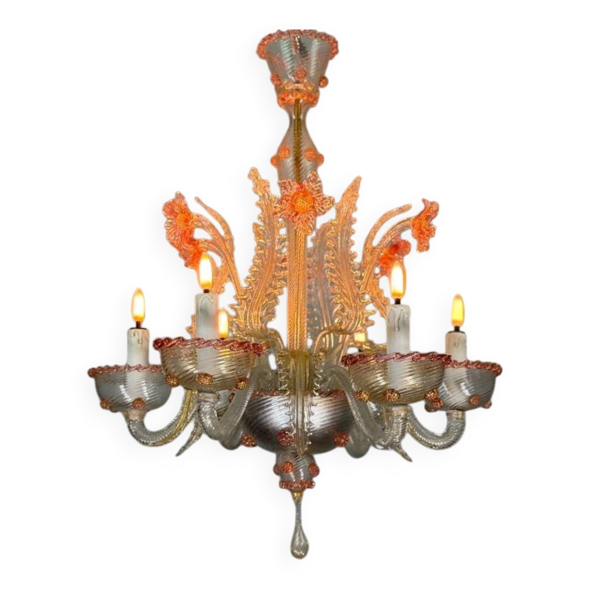 Lustre vénitien en verre de Murano, vers 1940