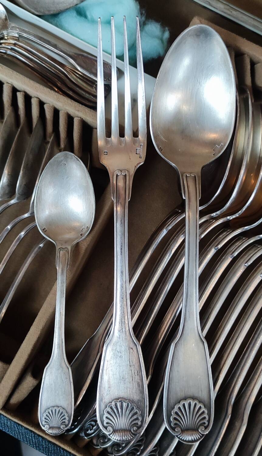 Old Christofle 57-piece shell model cutlery set