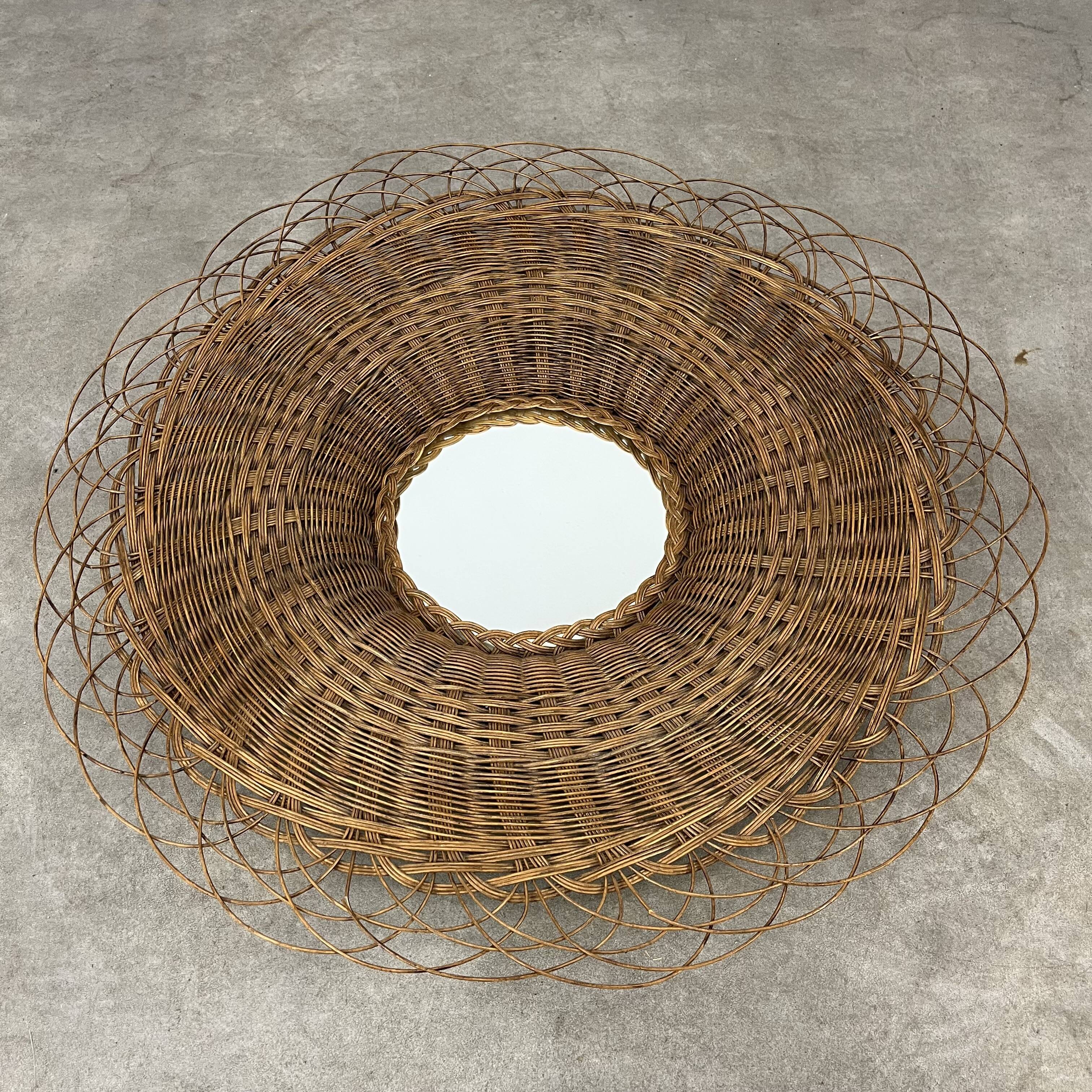Rattan sun mirror 70 cm 60s