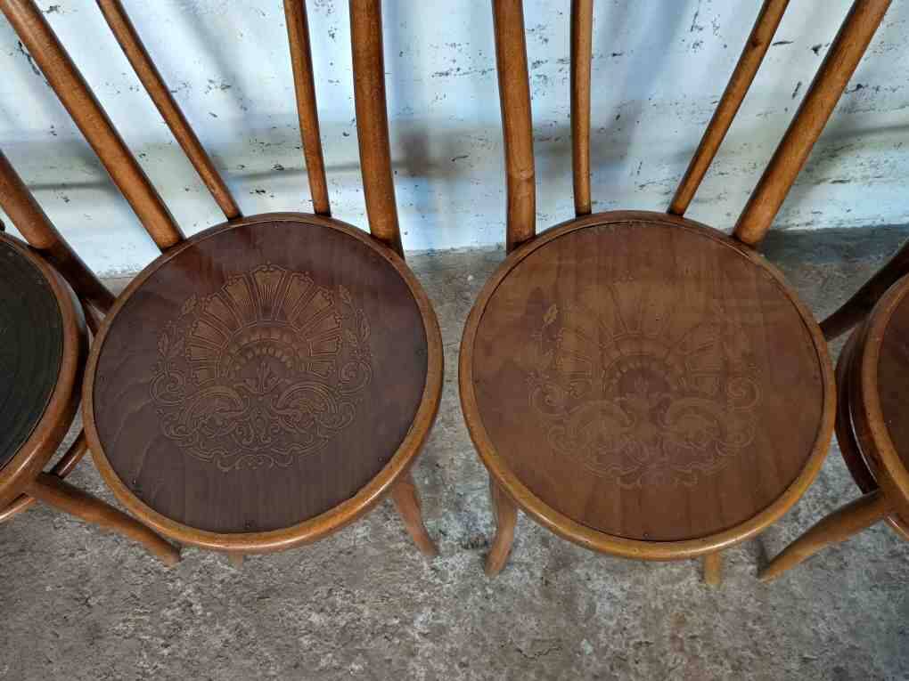 7 piroengraved bistro chairs from the beginning of the 20th century Fischel Baumann Luterma