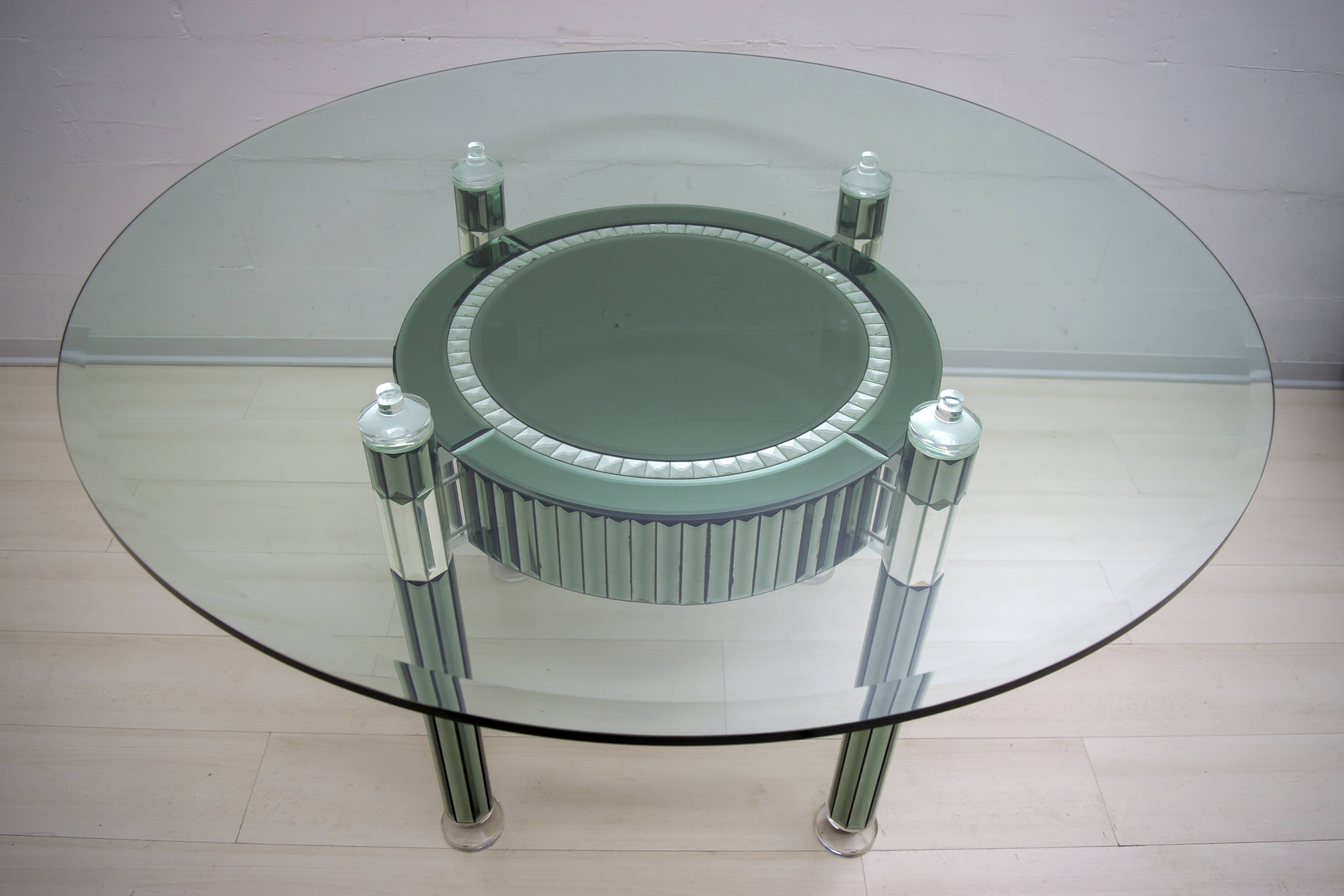 Zelino Poccioni Italian Modern Round Dining Table Mirrored Crystal for Mp2