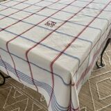 Nappe ancienne écossaise monogrammée CG- Coton - 140x140 cm