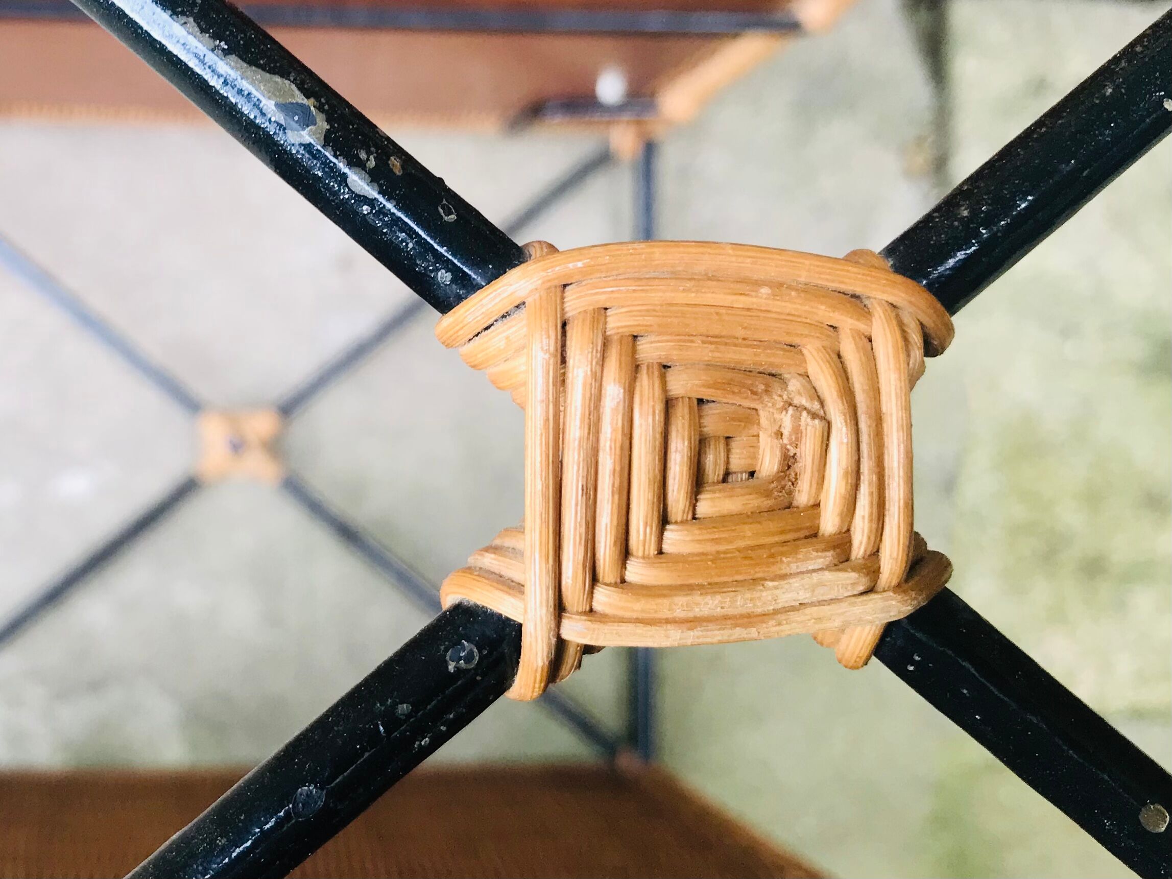 Rattan and wrought iron coffee table