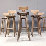 Vintage brutalist bar stools, set of 6 - 1960s