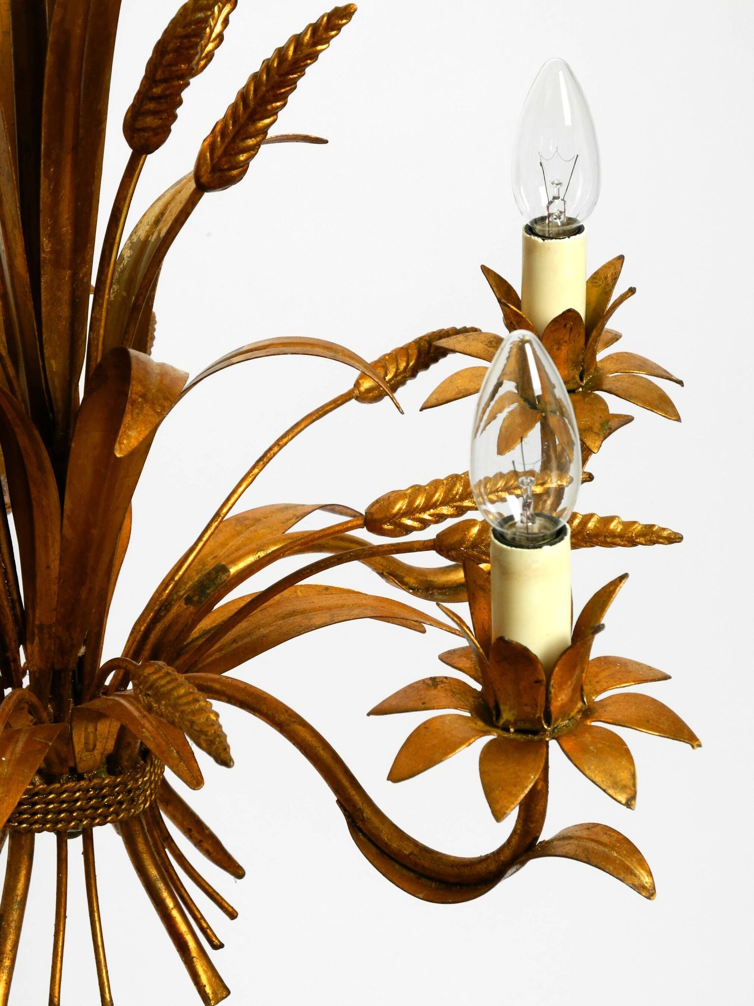Beautiful 1970s gold-plated 5-arm tall metal chandelier by Hans Kögl