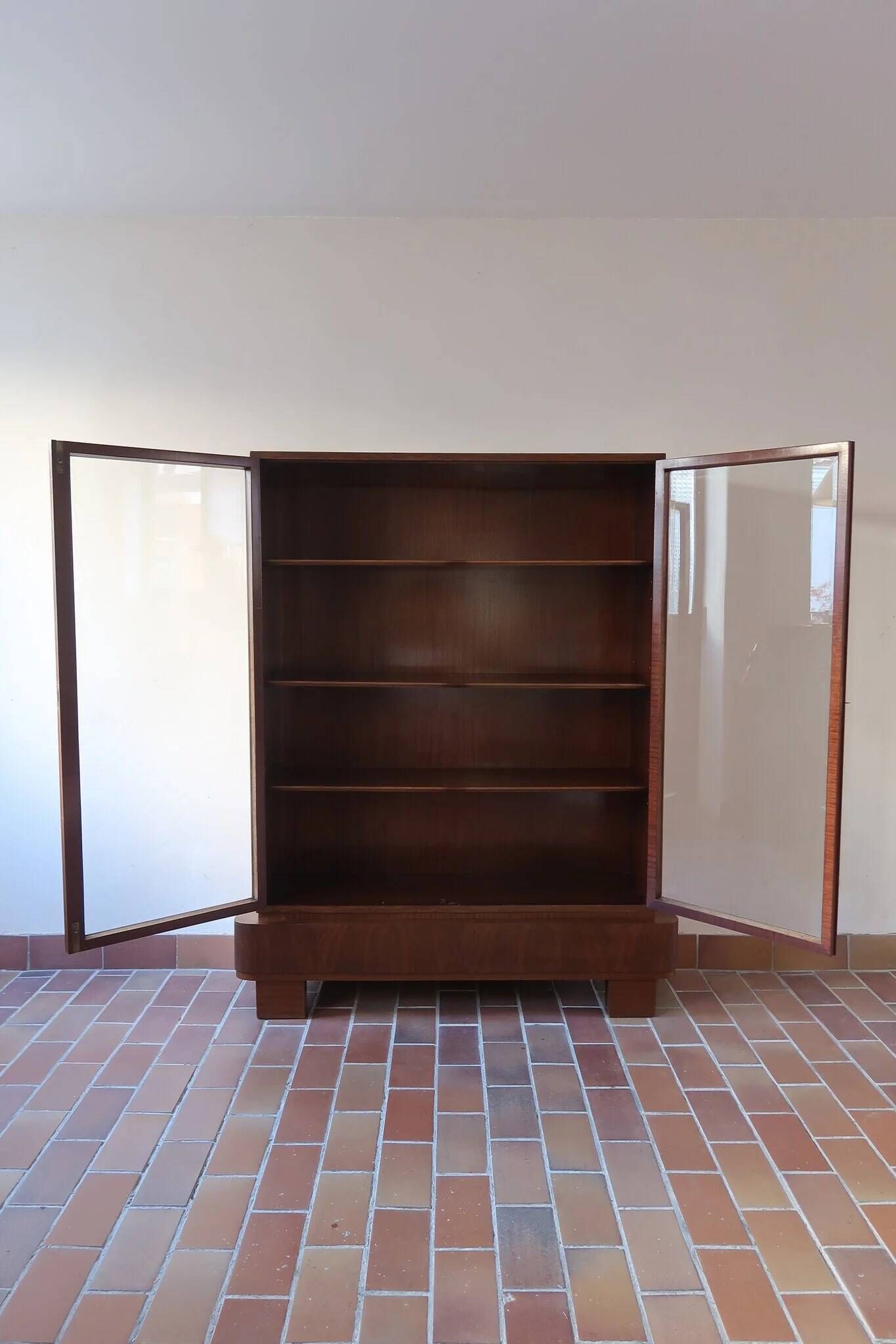 Glass library in walnut, Art Deco style, 1960s