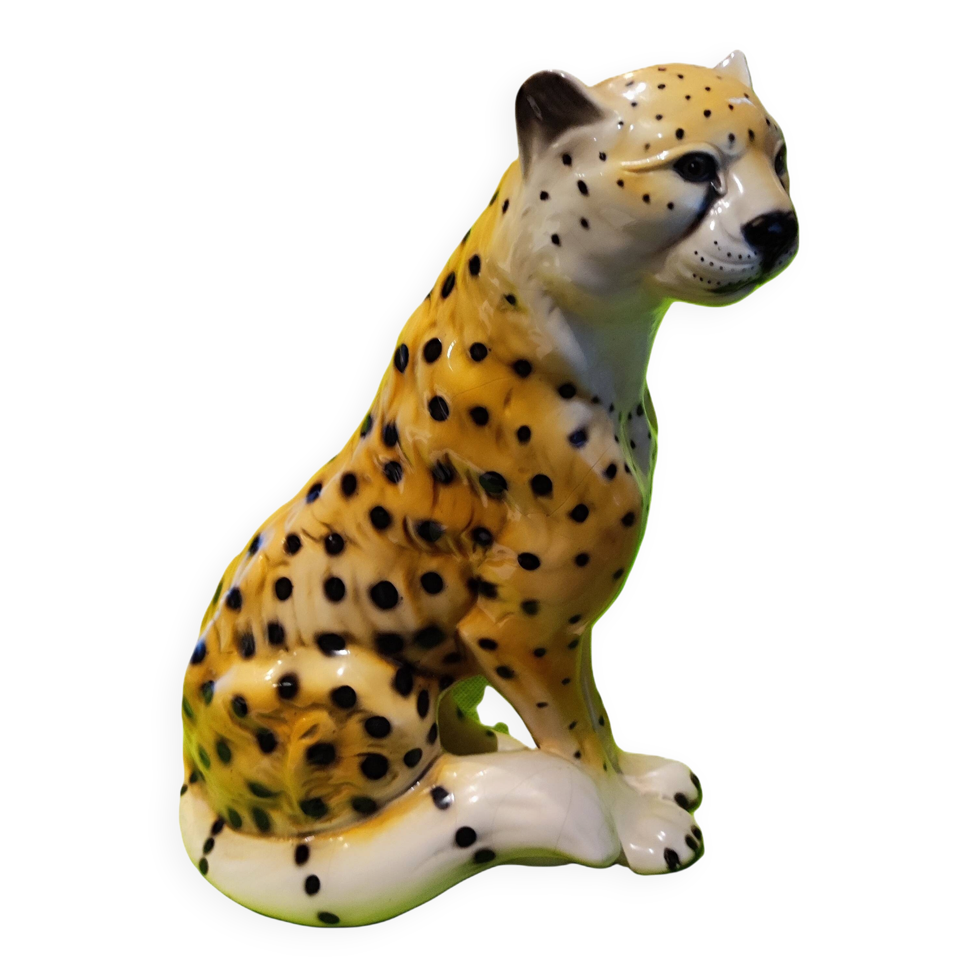 Figurine Guépard Mid-Century en céramique émaillée - 25 cm