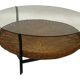 Table basse vintage minimaliste rotin métal verre 1960