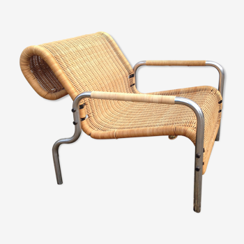 Dutch armchair by martin visser in rattan and chrome 1960s