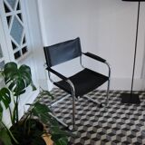 Vintage chrome and faux black leather armchair