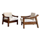 Brutalist Biosca armchairs in stained pine wood, Spain 1960