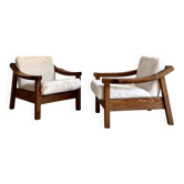 Fauteuils Biosca brutalistes en pin teinté, Espagne 1960