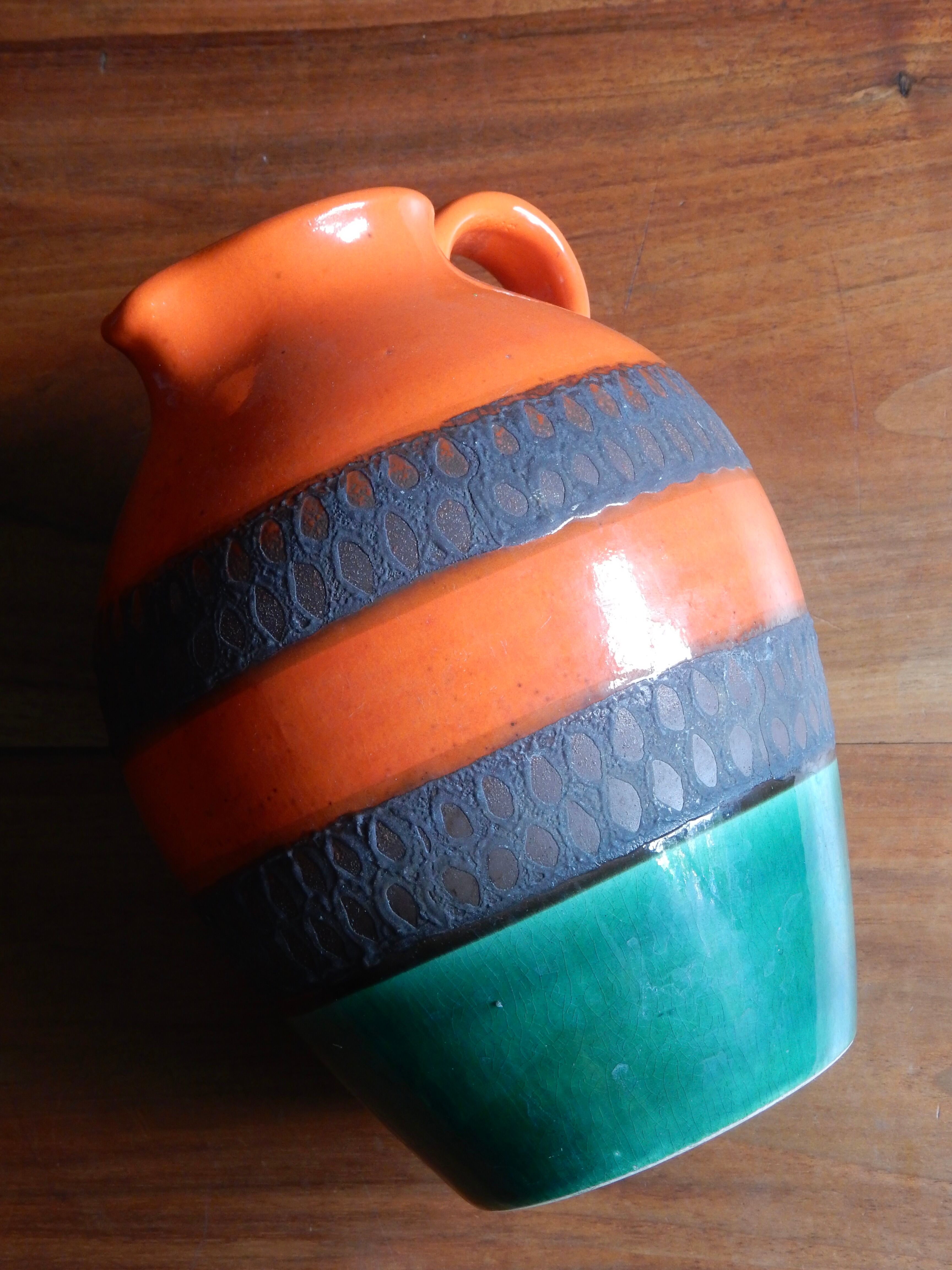 German ceramic orange vase from the 60s