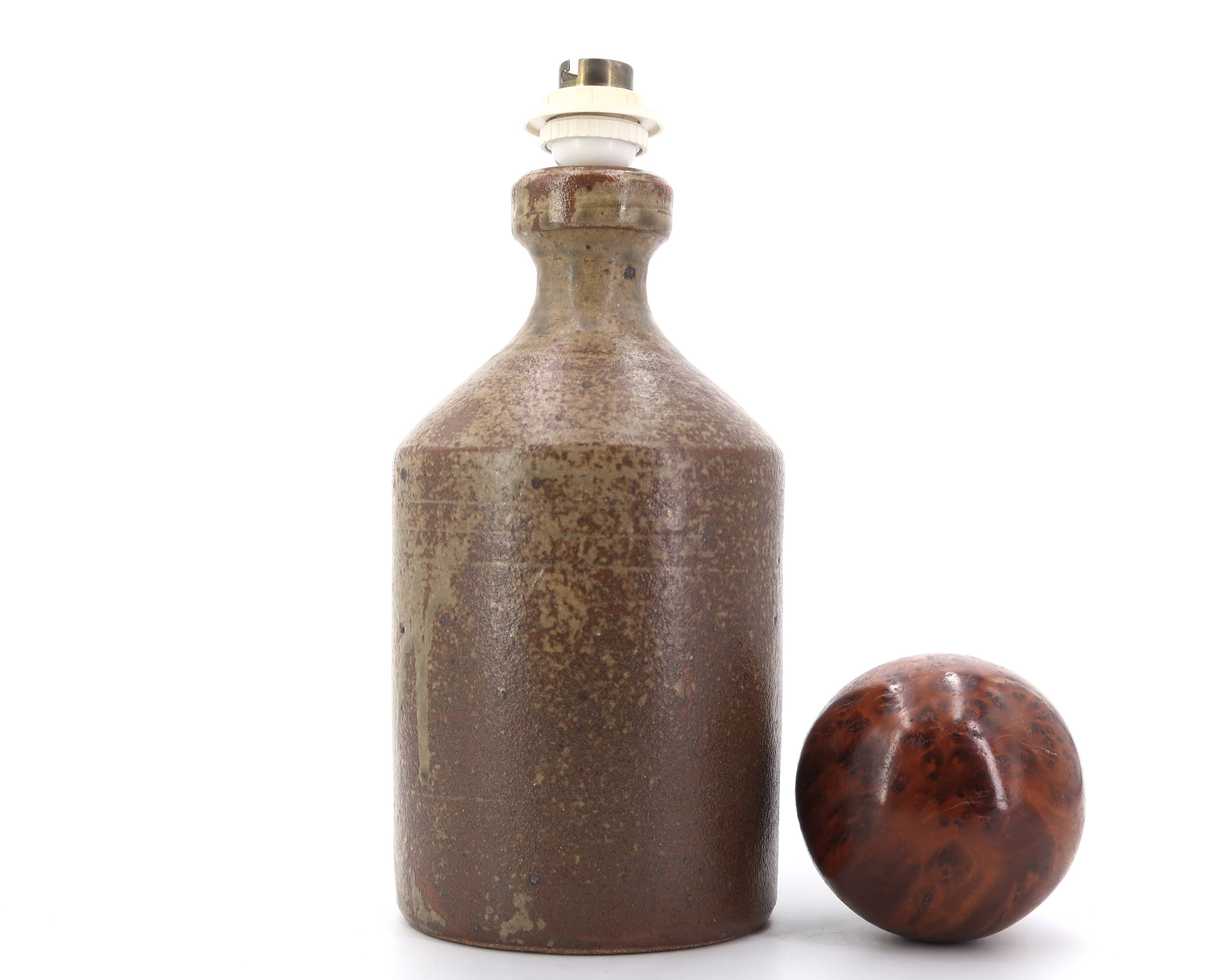 Cylindrical stoneware potter's lamp base, 1970s