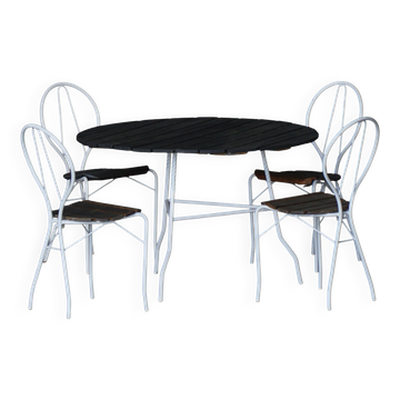 Ensemble de jardin vintage Tore Ahlsén "Pia", table et 4 chaises, suédois moderne, années 1990