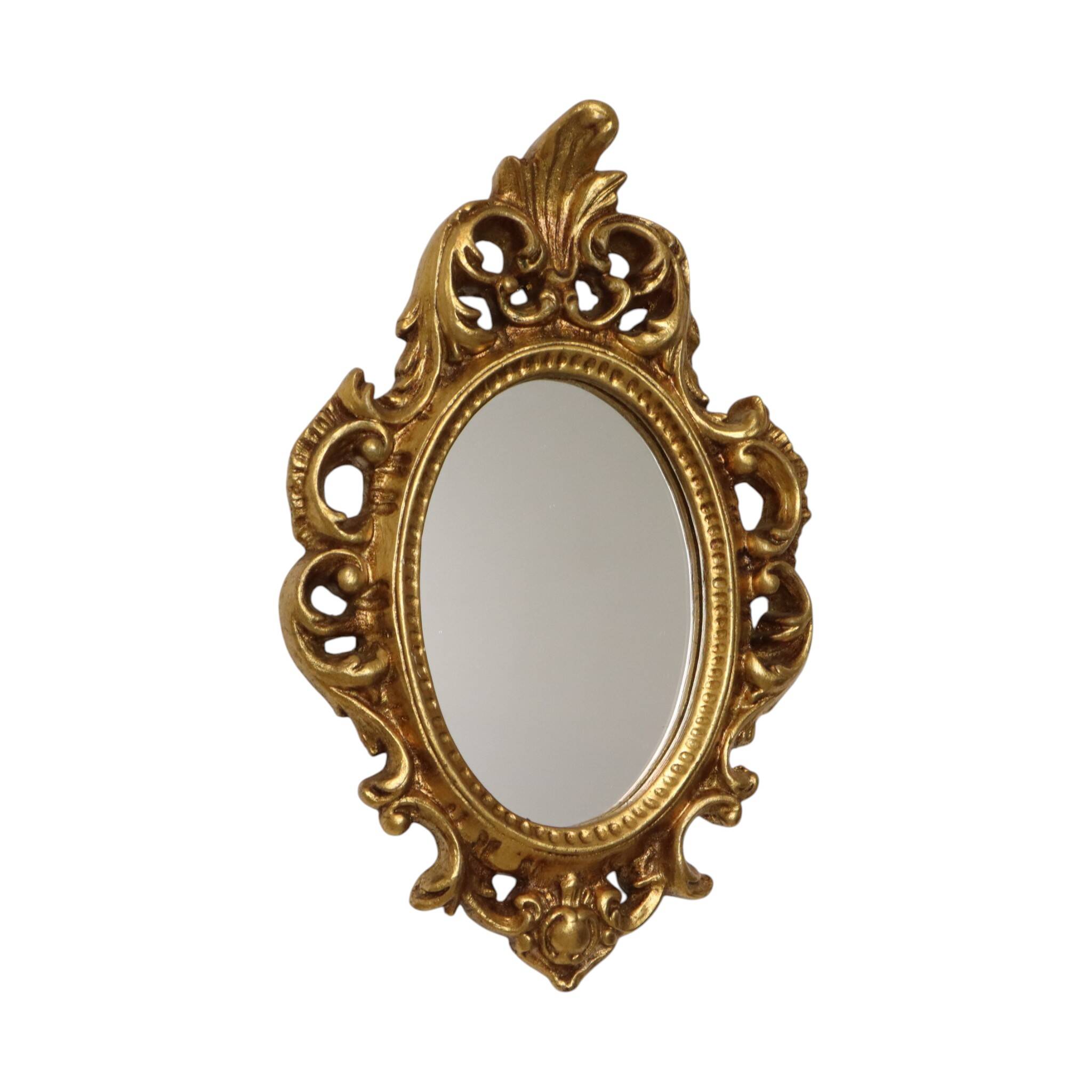 Small French Crested Mirror, Gold Leaf Gilt, Baroque Style, 35 cm