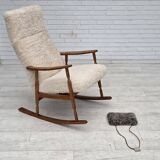 1970s, Danish rocking chair, reupholstered in quality genuine sheepskin.