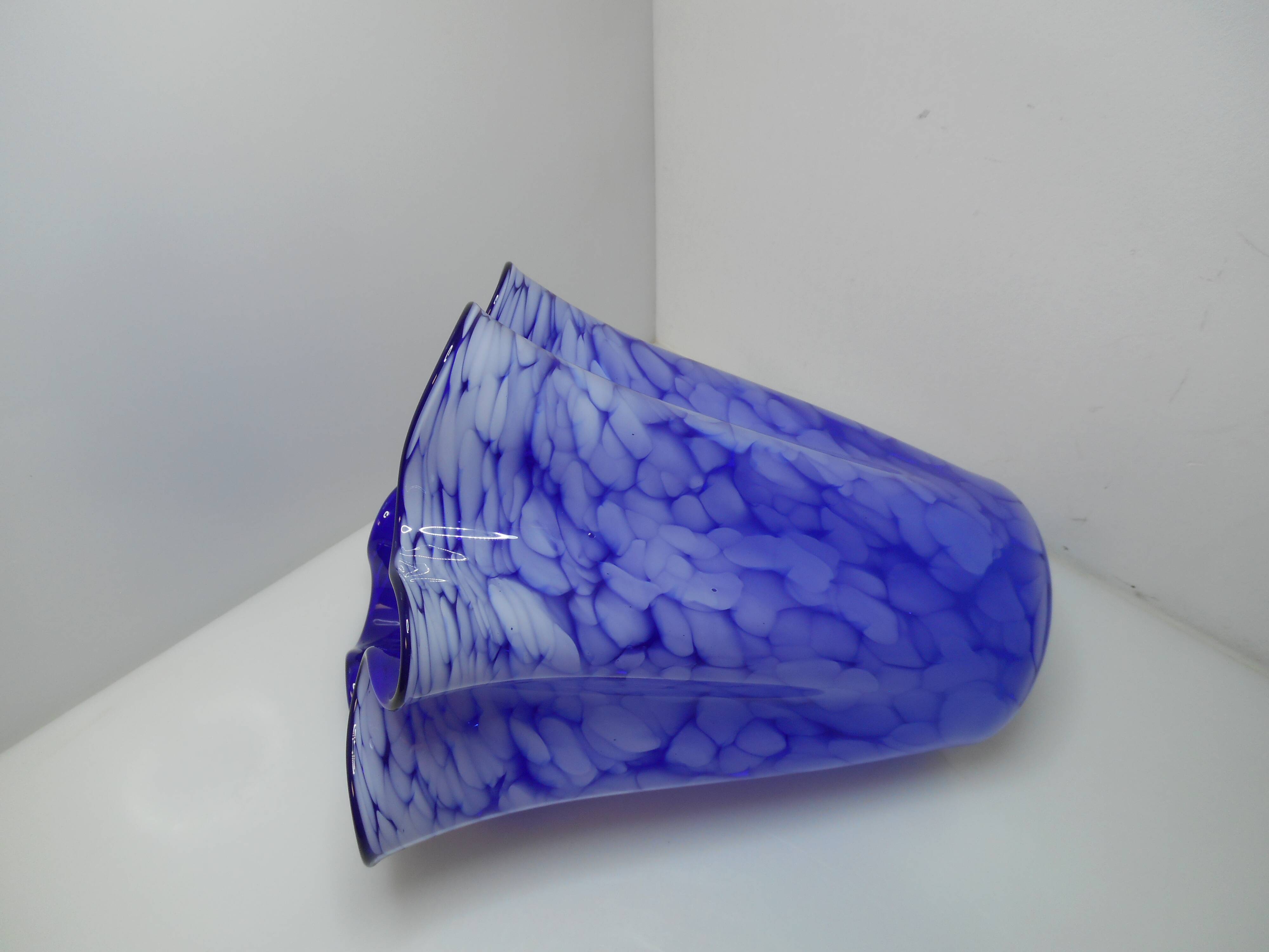 Large blue handkerchief vase Murano Venini glass 1960