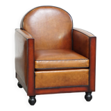 Beautiful, cognac-colored, sheep leather Art Deco design armchair in good condition