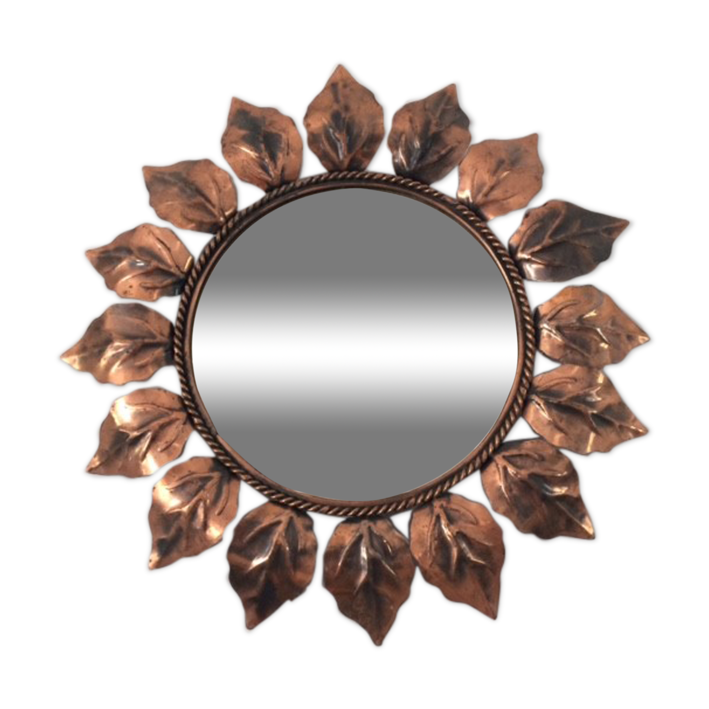 Miroir soleil vintage en métal cuivré 41x41cm