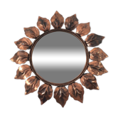Vintage sun mirror in coppery metal 41x41cm