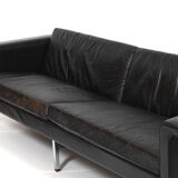 Danish leather sofa with chrome legs and teak ends