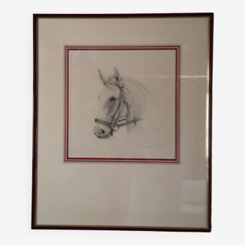 Pencil wash drawing on vellum horse painting signature to identify framed signed and dated