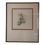 Dessin lavis mine de plomb sur velin tableau cheval signature a identifier encadrée signée et datée