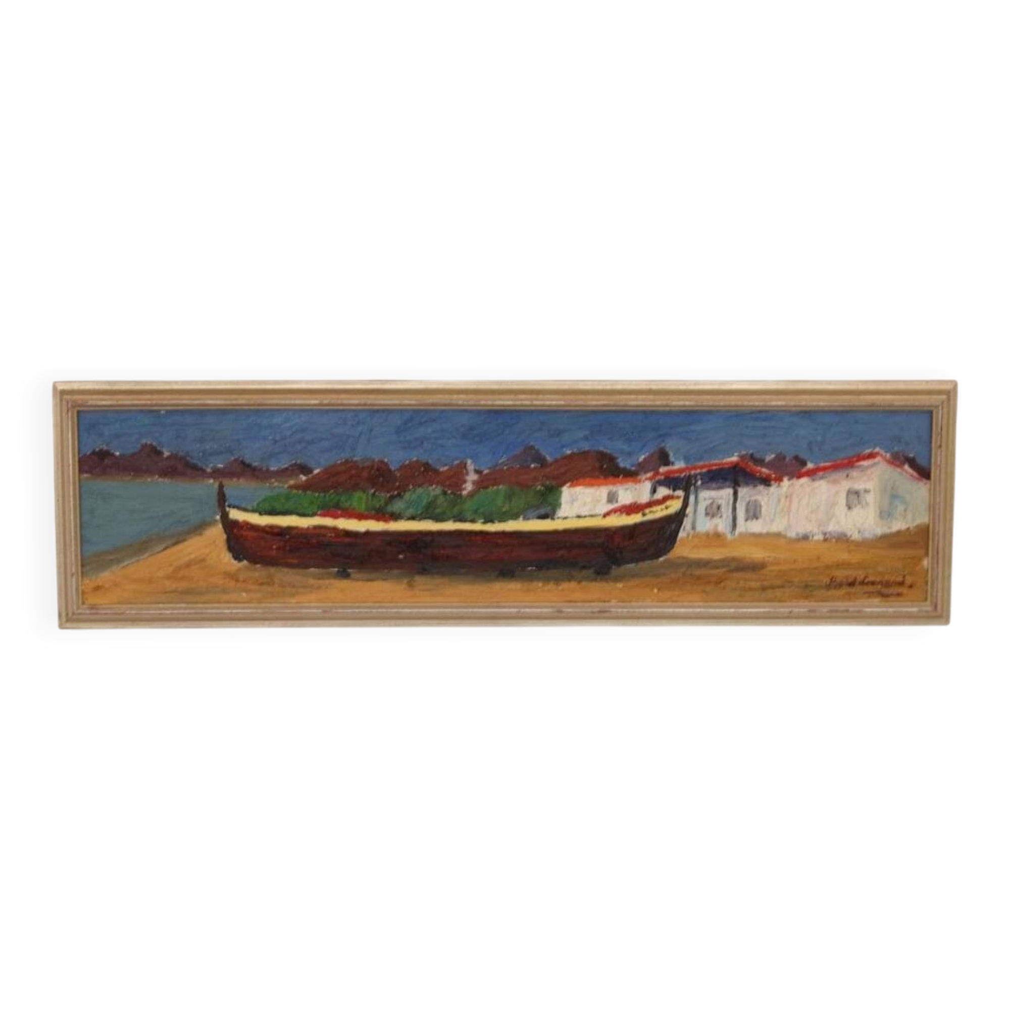 Swedish Oil on Canvas – “Boat” by Thord Leonard – Vintage & Framed
