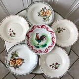 Set of 6 mismatched hollow plates Salins, Digoin Sarreguemines model "Agreste" and Moulin des