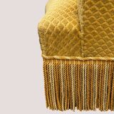 Fauteuil crapaud vintage jaune moutarde velours floqué