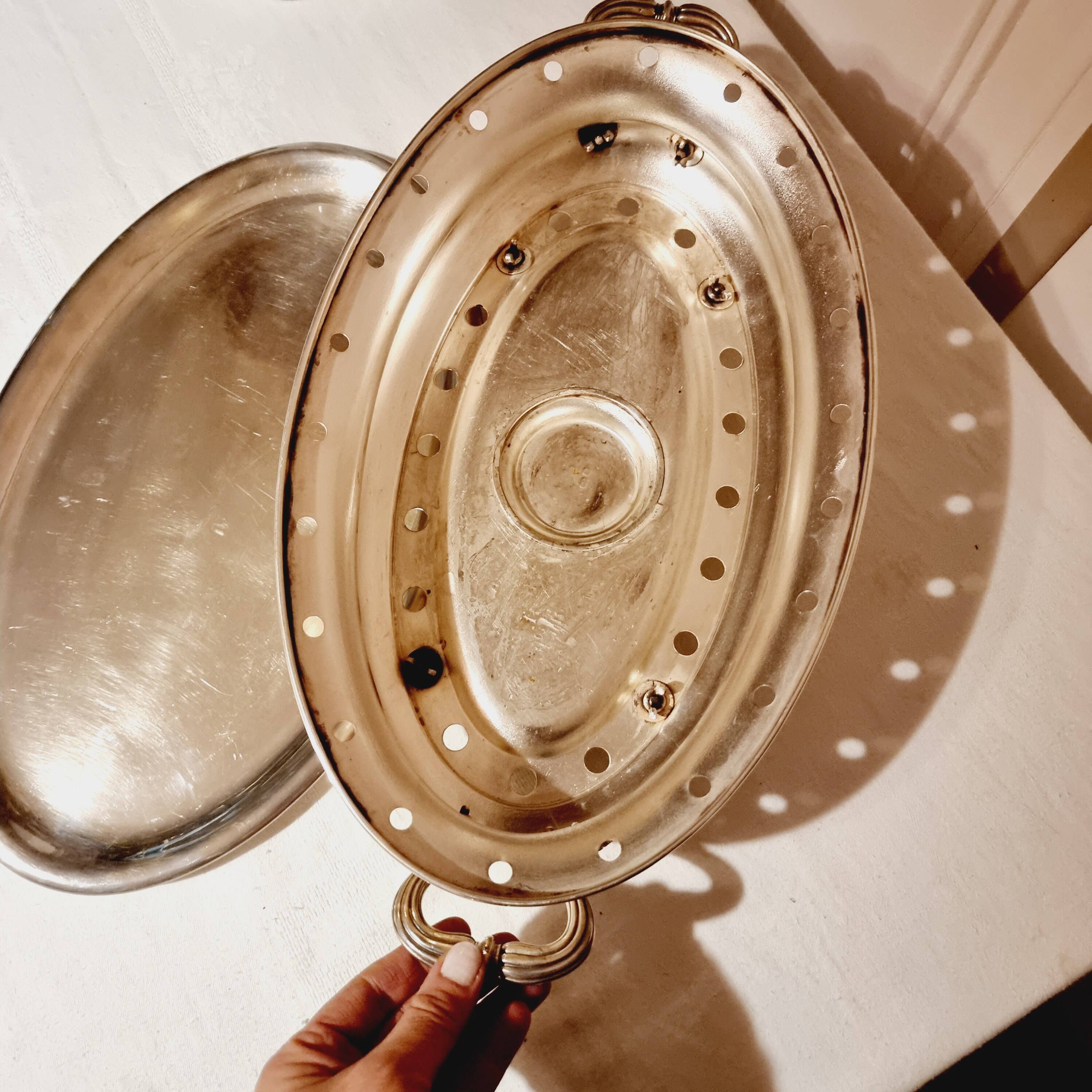 Christofle Plate Warmer Silver Metal large oval format 19th century L'Alfenide et Gallia