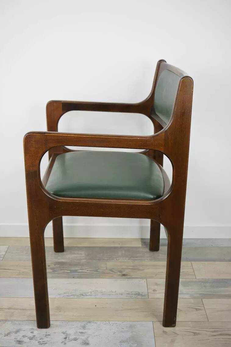60s armchair in wood and dark green imitation leather