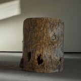 Sculptural Norwegian trunk chair in mid-century brutalist solid wood.