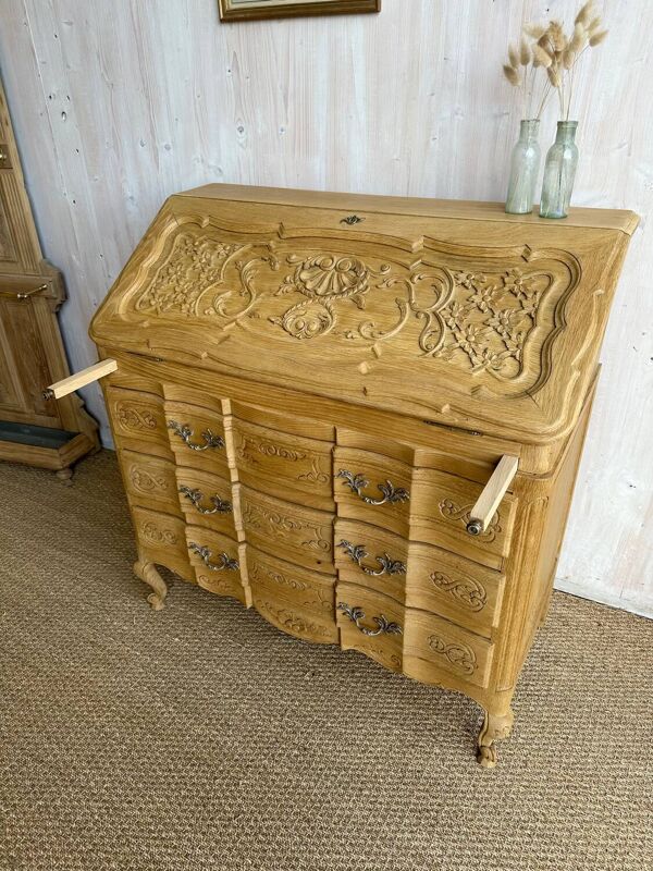 Secrétaire ancien en chêne – bois clair ciré – style Louis XV