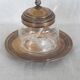 Engraved glass sugar bowl and silver-plated metal