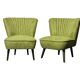 Pair of forest green cocktail chairs in fabric and wood, 1950s, ribbed shell backrest.