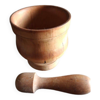 wooden mortar with pestle