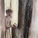 Signed pastel painting “breakfast at sunrise” dimensions approx. 30x21 cm on paper
