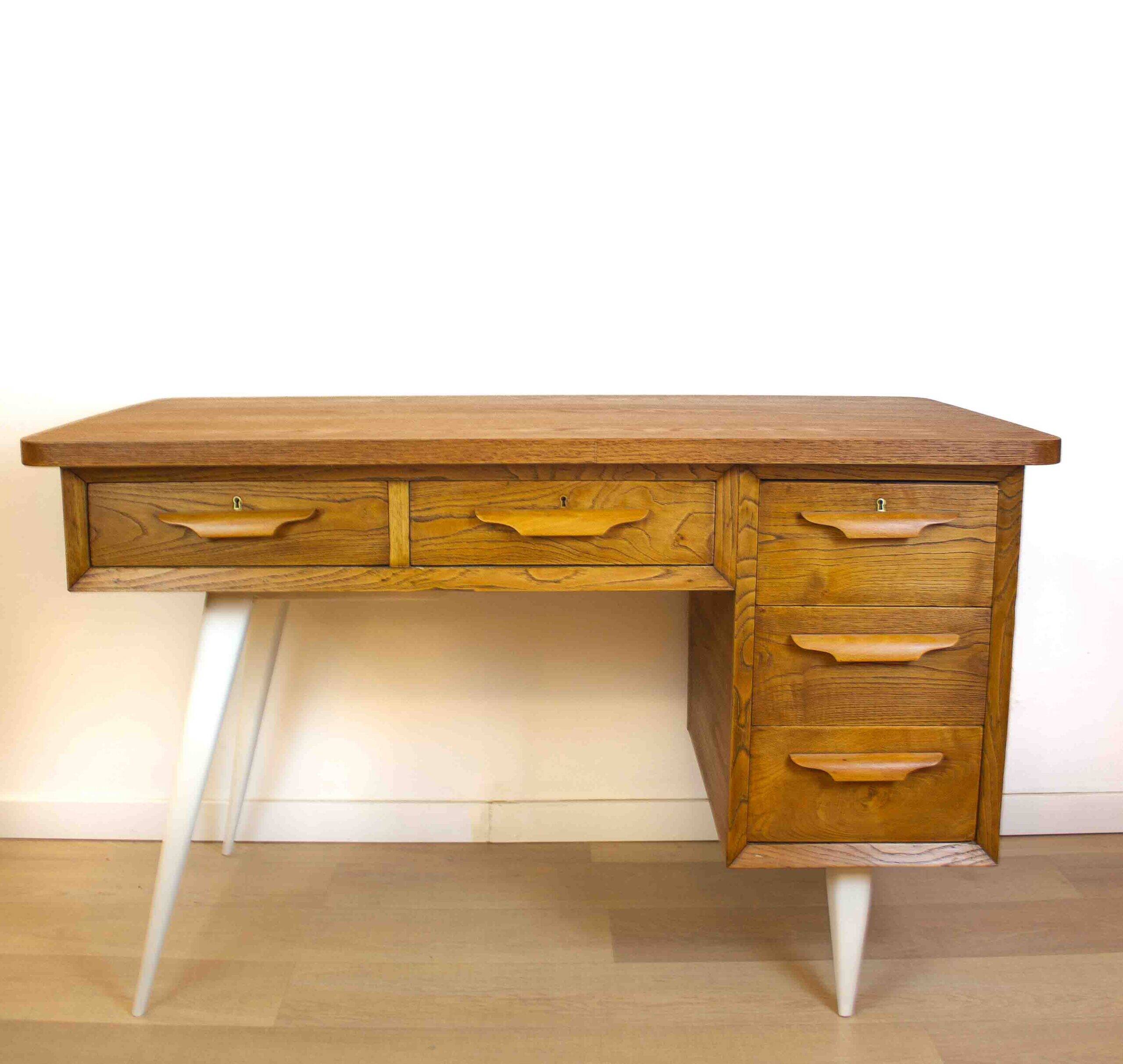 Bureau en chêne du milieu du siècle, Espagne, années 1950
