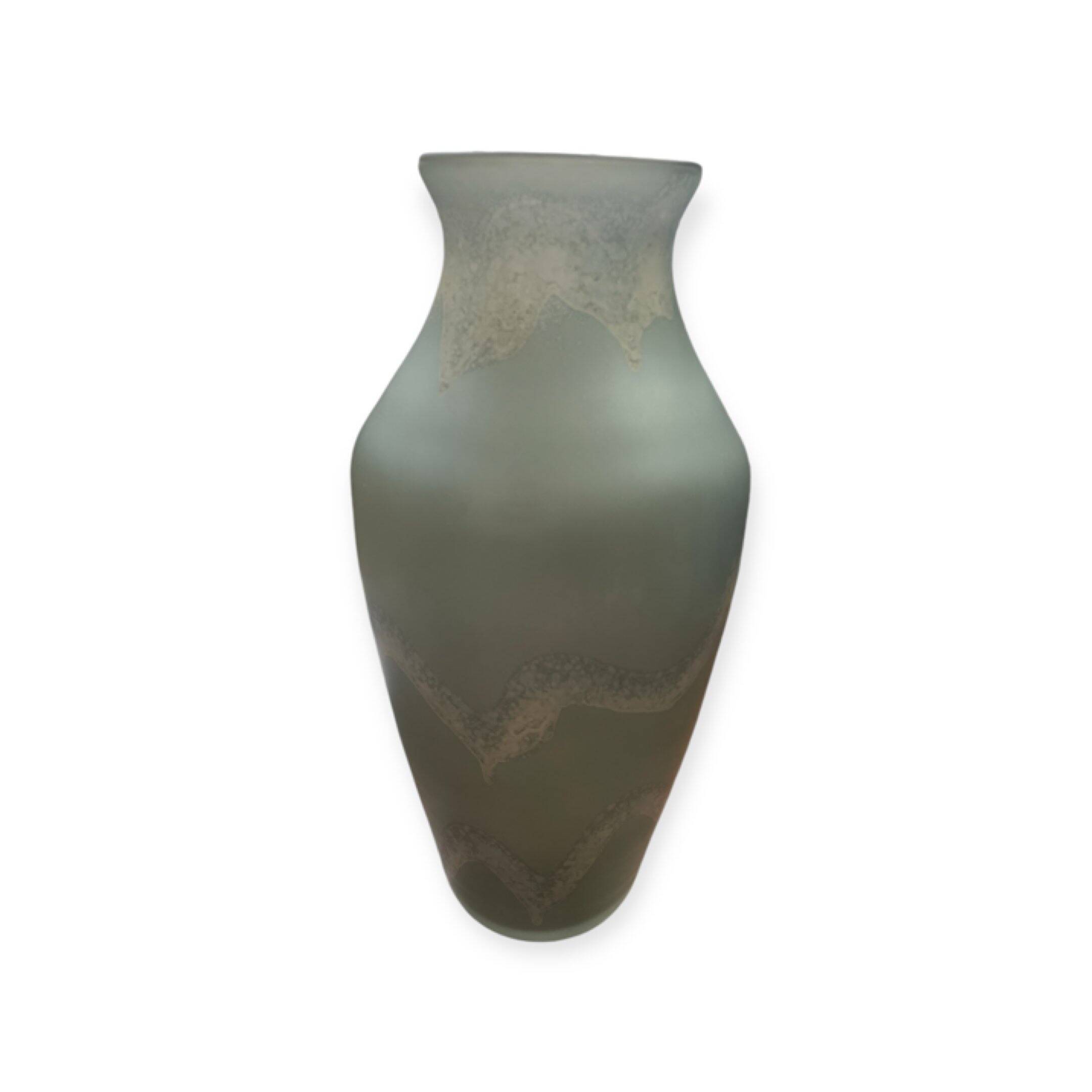 Large glass vase, Trait d'Union, gray-green tones, sandblasted vase decoration, elegant and chic