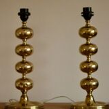Pair of tall mid-century Swedish brass bobbin lamps by Aneta