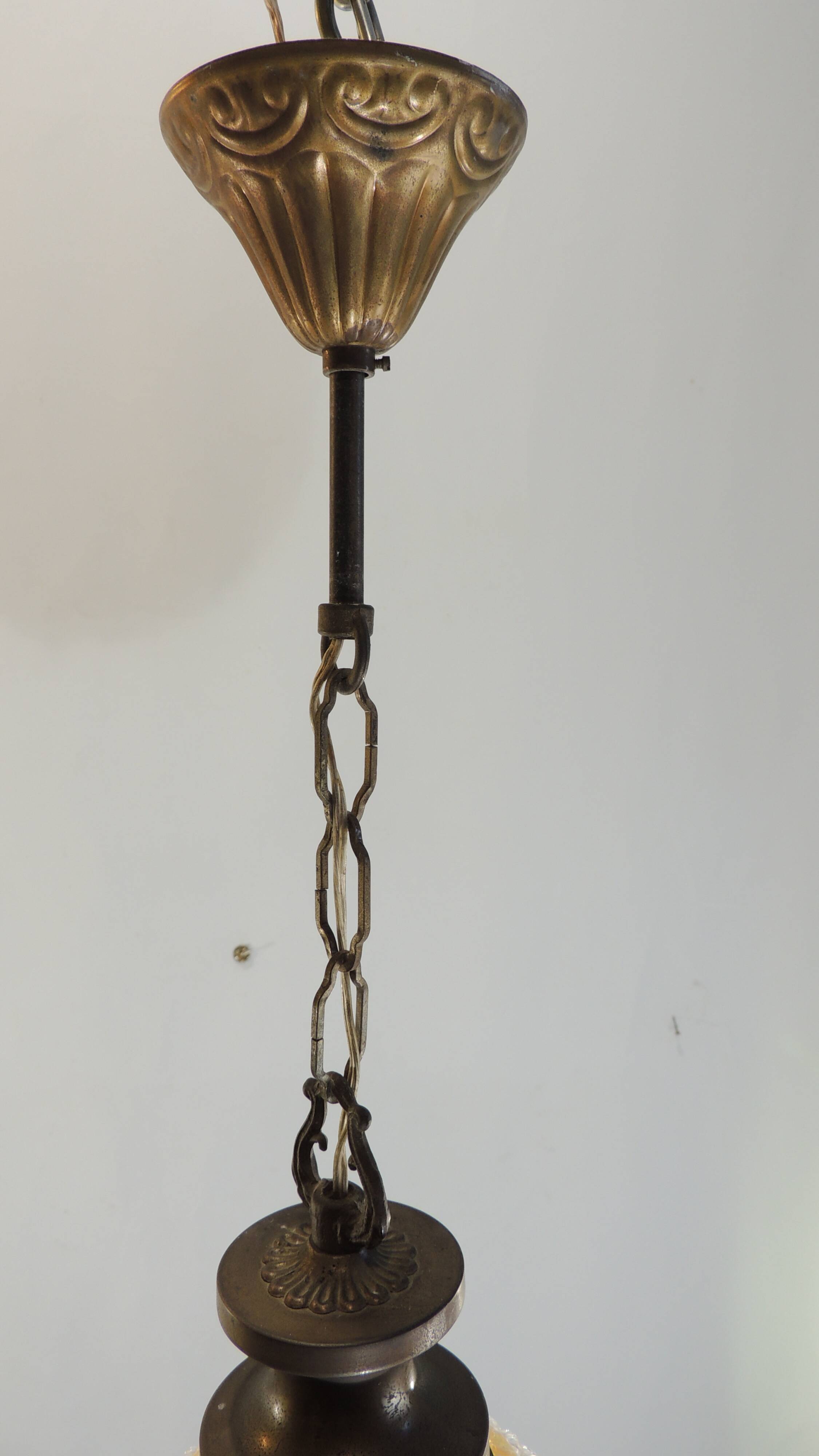 Vintage pendant light in molded glass and brass, glass ball hanging lamp