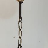 Vintage pendant light in molded glass and brass, glass ball hanging lamp