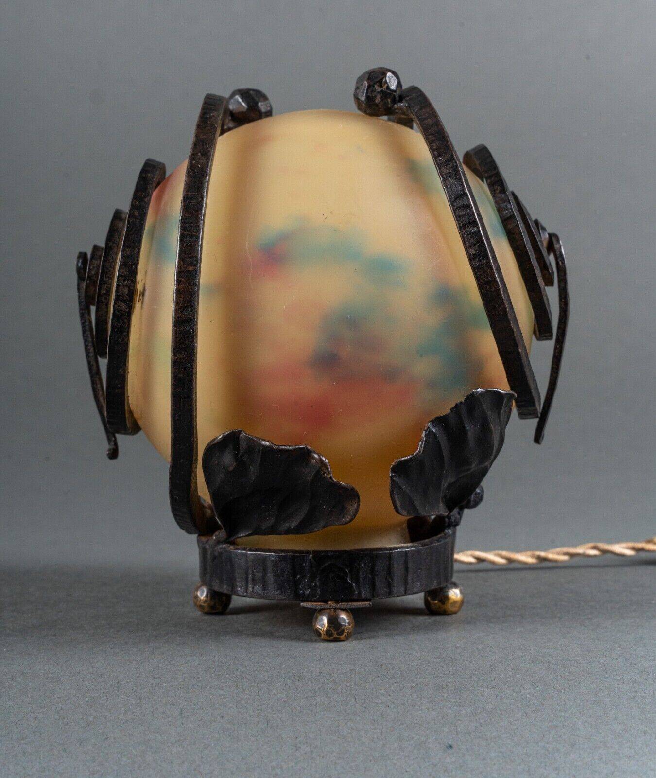 Art Deco night light lamp hammered ironwork 1930 Muller Frères