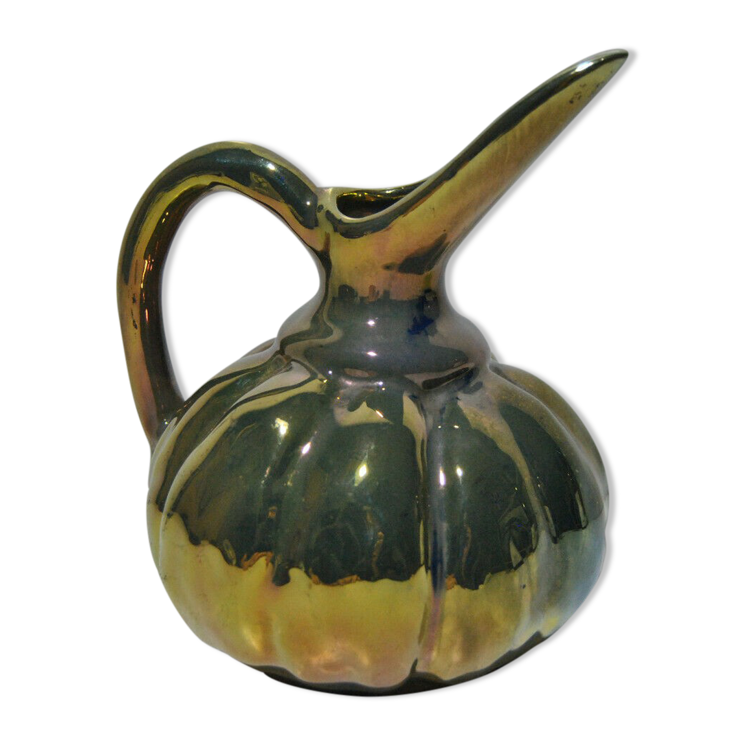 Ceramic pouring jug Rambervilliers art deco flamed sandstone metallic reflection