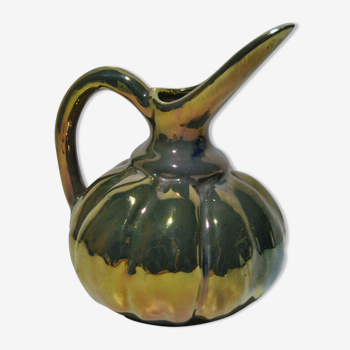 Ceramic pouring jug Rambervilliers art deco flamed sandstone metallic reflection